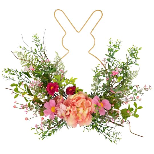 16&#x22; Easter Bunny &#x26; Mixed Floral Wall Hanging D&#xE9;cor